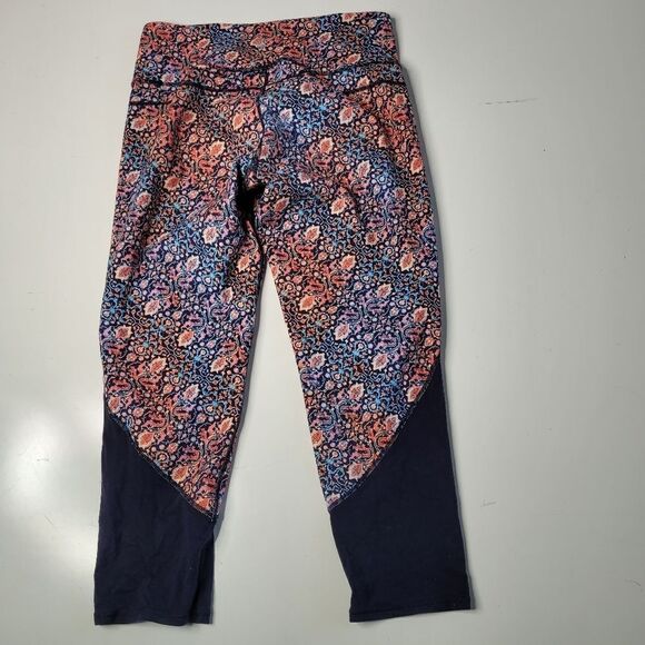 M ATHLETA CHATARUNGA pink blue coral TAPESTRY HIGH RISE LEGGINGS medium - Picture 8 of 9